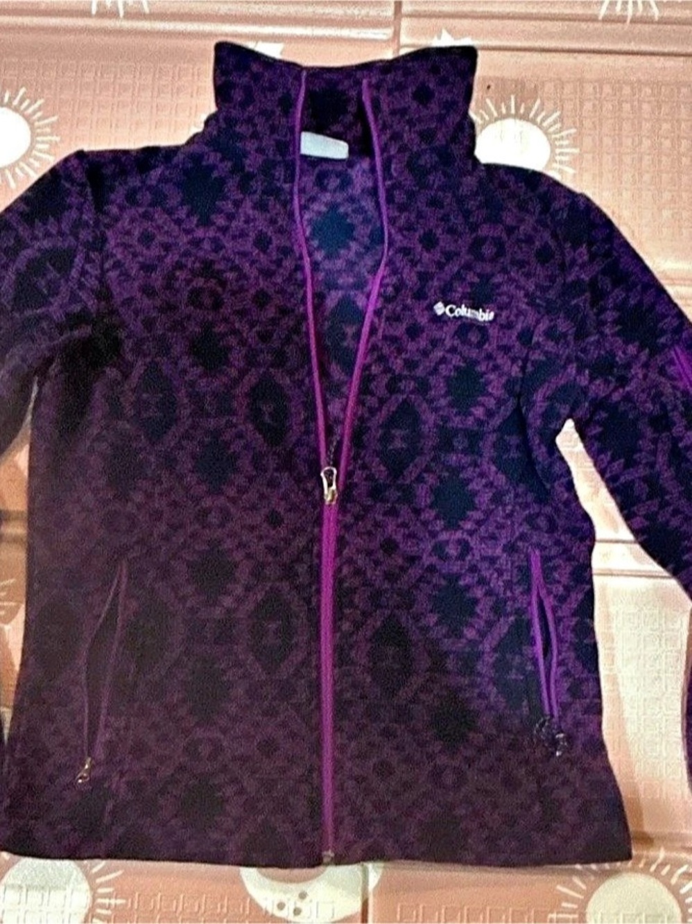 Columbia Benton Springs Full Zip Fleece Print Jacket Purple & Black Small